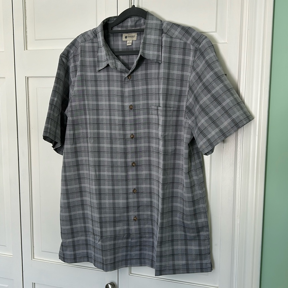 NWOT Men's Haggar Gray Plaid Large Short Sleeve Shirt